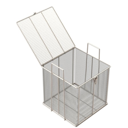 Anysizebasket Rectangular Wire Mesh Basket: 12Lx12Wx12H, 304 SS, 1/4 Rod Frame, Hinged Lid W/ Latch, Mesh: 2x.063 TMT-120120120-Q02S